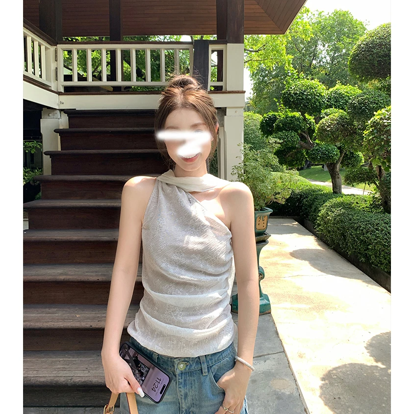 偷心契约 夏季新款辣妹性感蕾丝飘带单肩背心吊带无袖修身上衣女