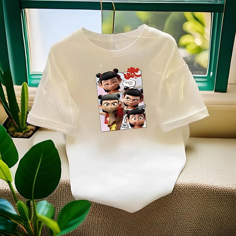 2025潮牌春夏款T恤印花休闲百搭男女同款半袖时尚宽松哪吒（A）