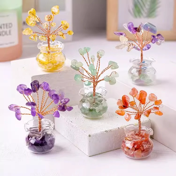 水晶发财树迷你摆件办公室桌面装饰礼物送闺蜜毕业生日礼物