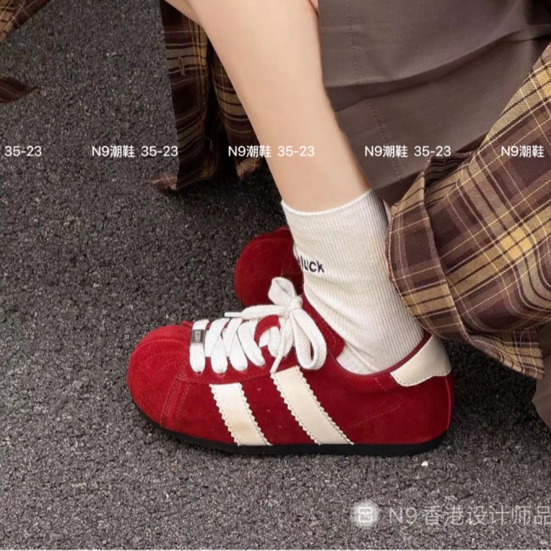 中国风德训鞋小白鞋透气秋季时尚休闲鞋时尚红色复古