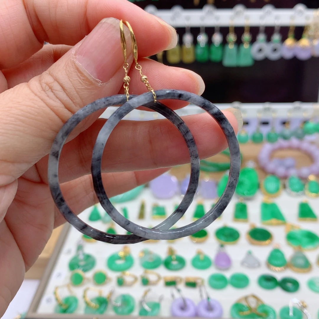 翡翠18K金镶嵌耳饰