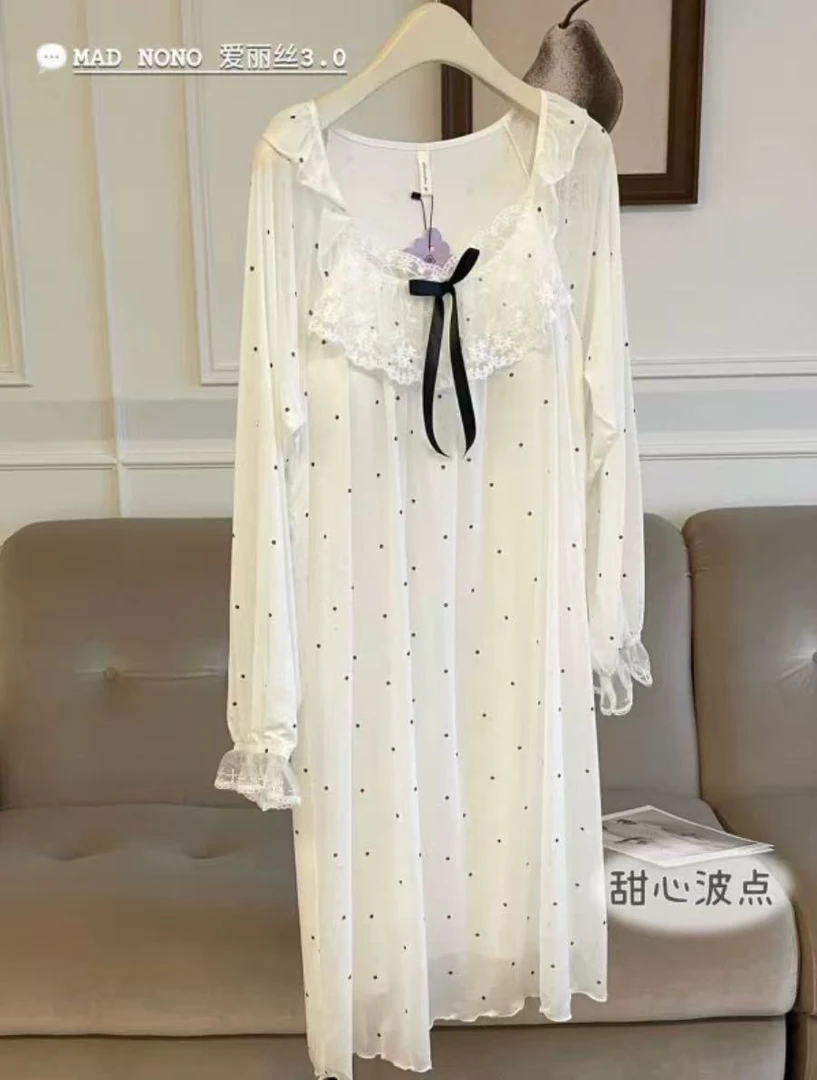 爱丽丝睡裙3.0莫代尔蕾丝网纱甜美仙女风带胸垫家居服女