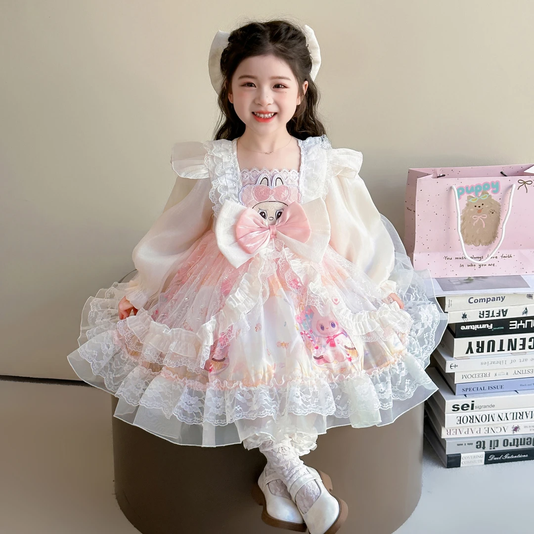 女童秋装卡通洛丽塔公主裙2025新款春秋儿童蛋糕连衣裙蓬蓬裙子潮