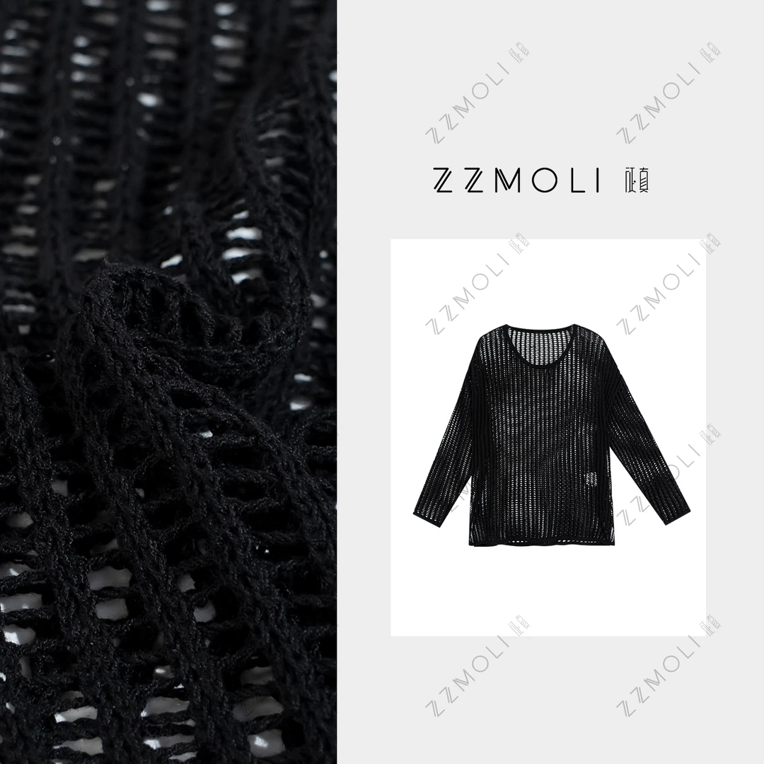 ZZMOLI镂空防晒罩衫女款2025夏新款慵懒风网格长袖上衣ZBY36025