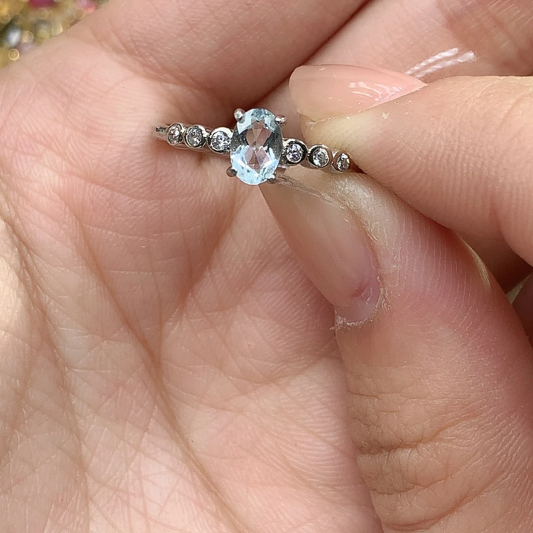 银S925镶嵌戒指海蓝宝石