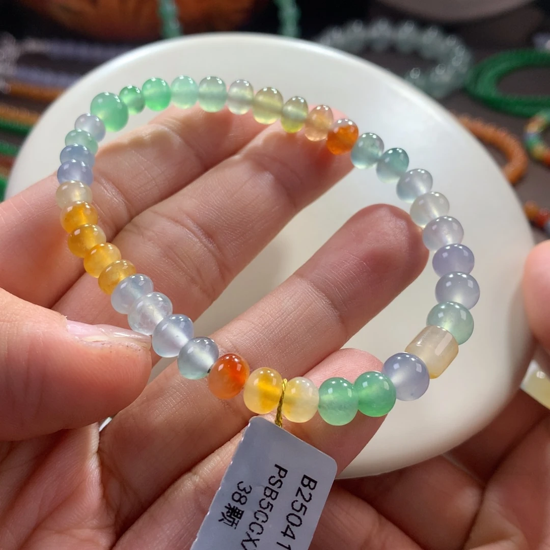 翡翠未镶嵌手链高冰梦幻马卡龙多宝鼓珠手串 卡5.5~7.2