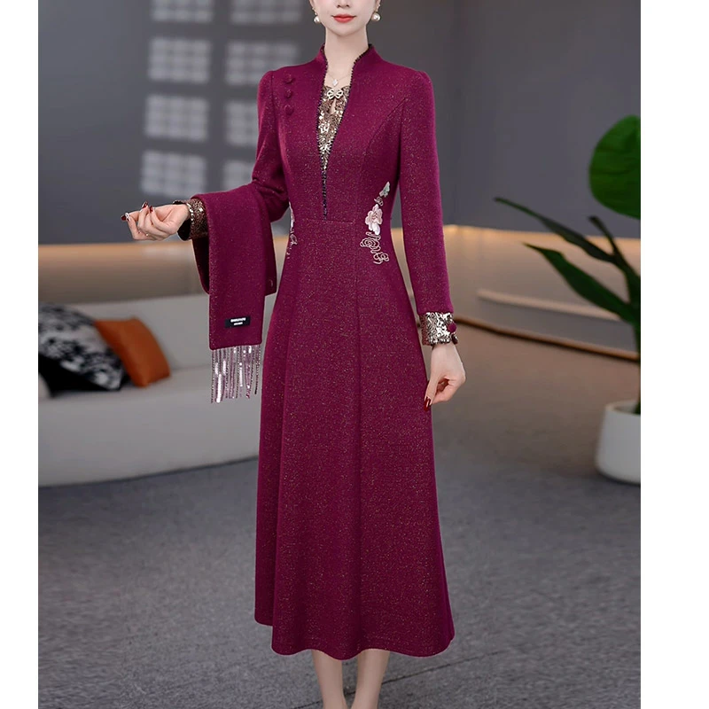 DBF-25B115MJ 25年新款秋冬季加厚显瘦温柔气质中长款连衣裙M-5XL