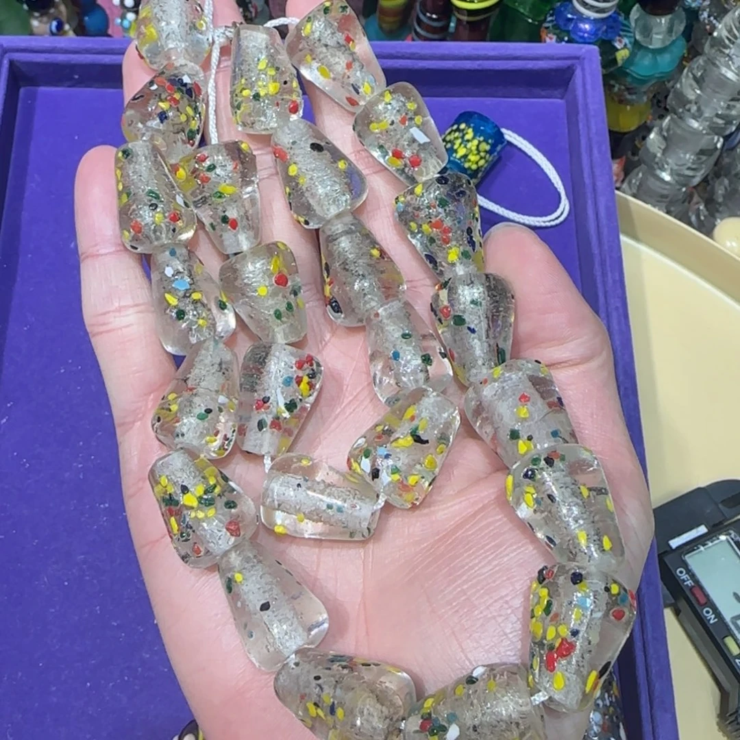 琉璃非金属15mm胖水滴透色彩绘琉璃珠