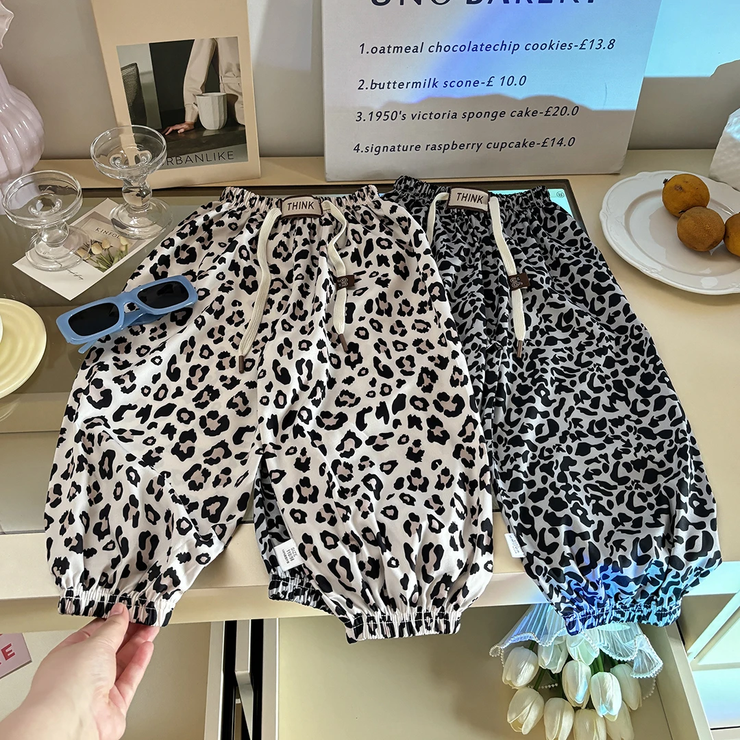 儿童夏季豹纹潮流薄款休闲束脚裤男女宝宽松韩版防蚊裤