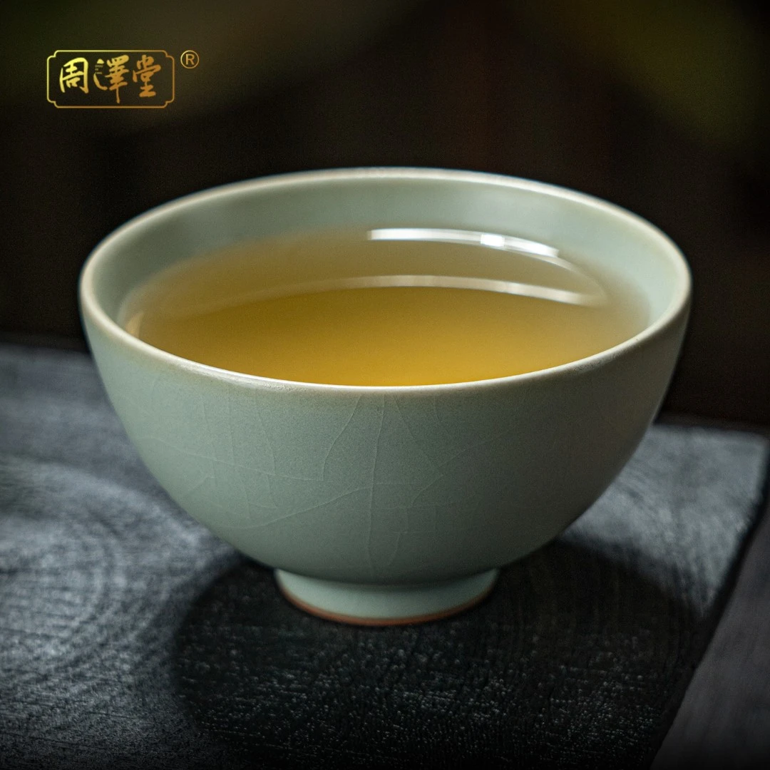 周泽堂汝窑如心杯复古主人杯纯手工单杯陶瓷景德镇汝瓷茶杯礼盒装