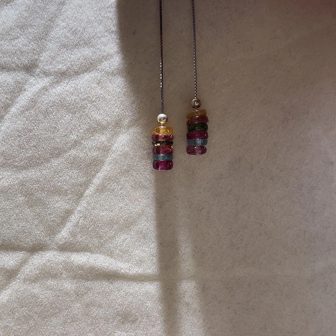 耳饰银S925镶嵌碧玺大气款