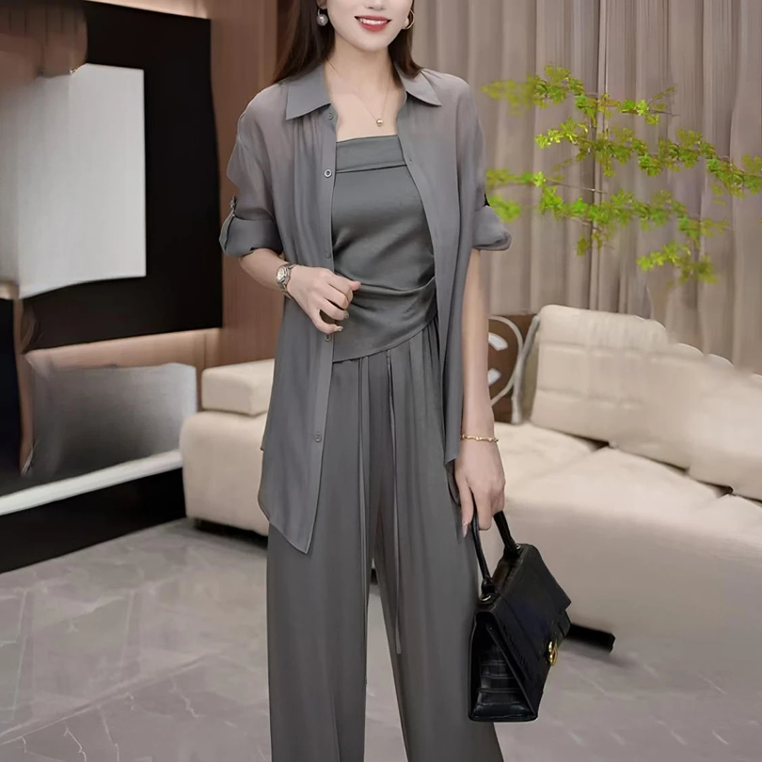 2025套装时尚新款高级防晒衬衫吊带三件套爆款大码薄款简约C003
