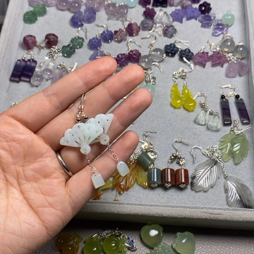 【闪购商品】蛇纹石玉未镶嵌挂件耳饰耳环项链自**翔