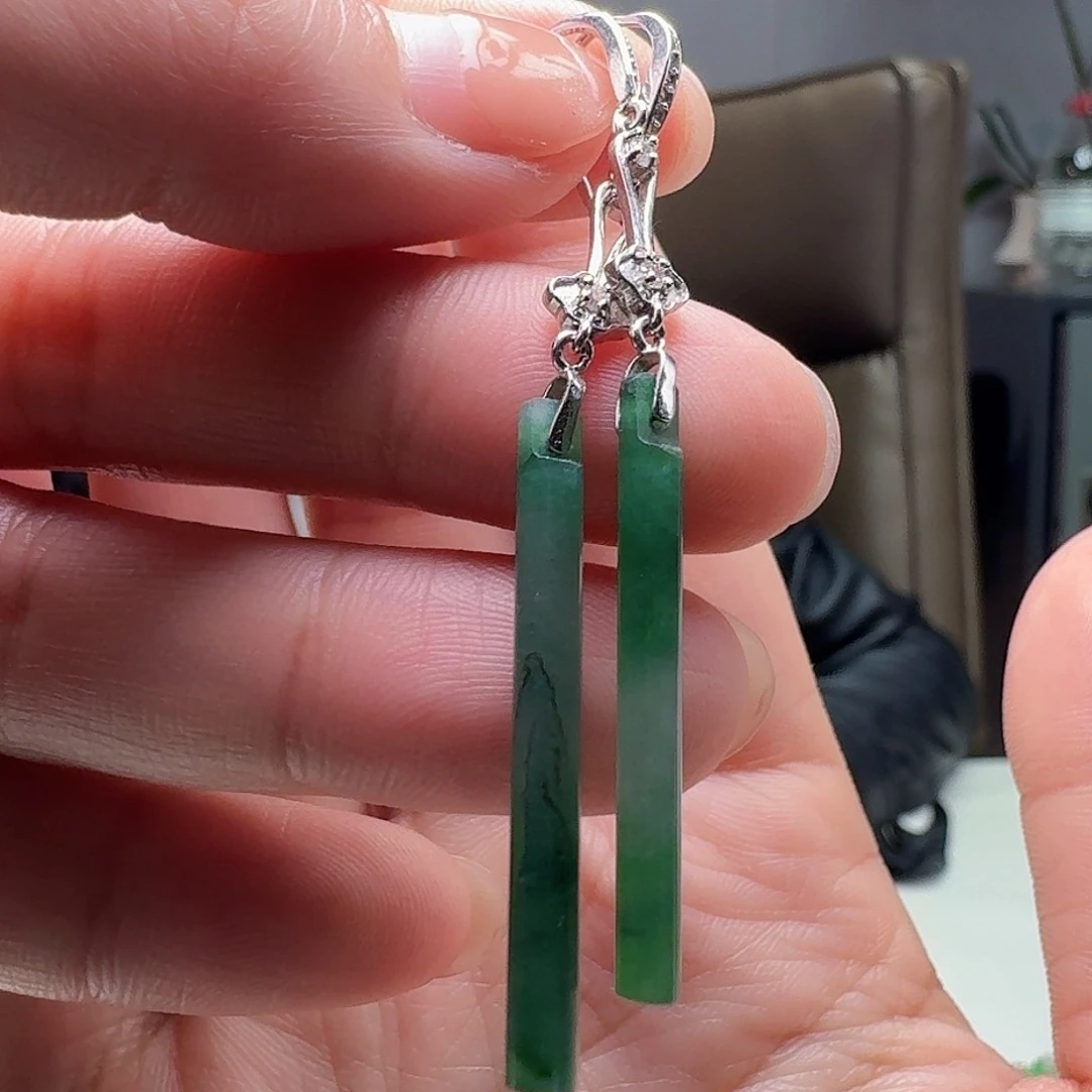 翡翠耳饰银S925镶嵌天然