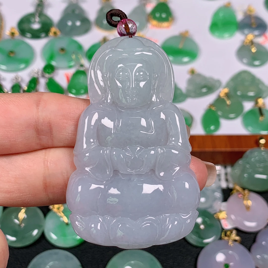 缅甸天然翡翠A货 冰润紫观音44/218(尺寸63.7x39.6x7.4)