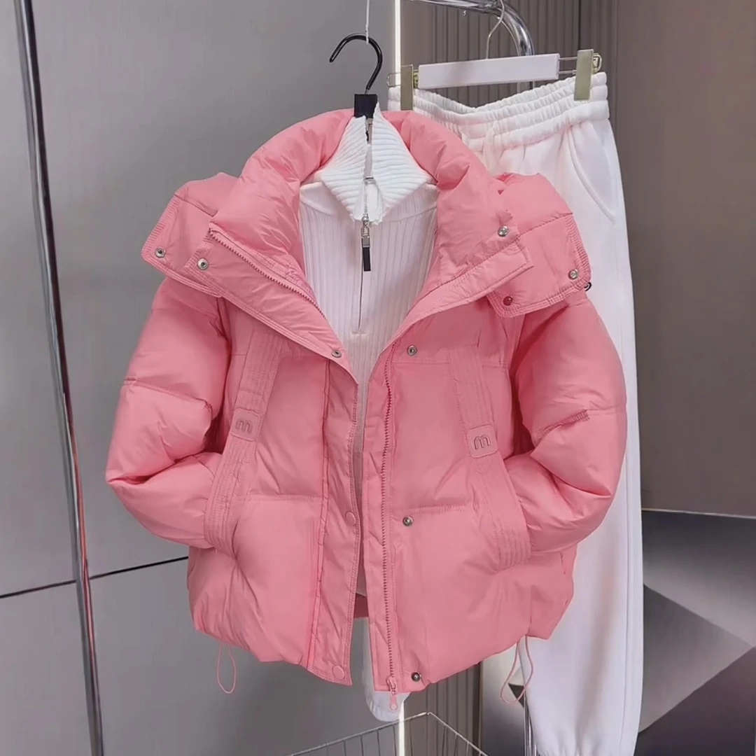 糖果色时尚贴标加厚高端棉衣棉服女欧货2025冬季新款时尚连帽棉袄