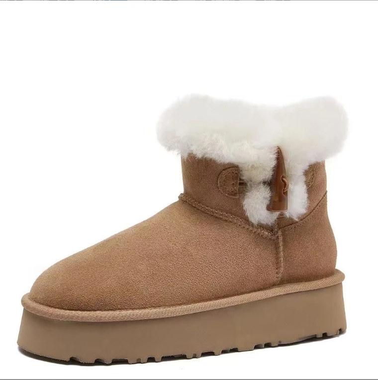 厚底牛角扣1粒扣雪地靴桑坡村雪地棉加厚保暖皮毛一体