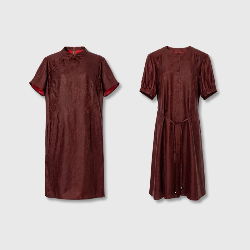 加大码女装胖MM2025夏香云纱气质款连衣裙 中考高考旗开得胜 两款