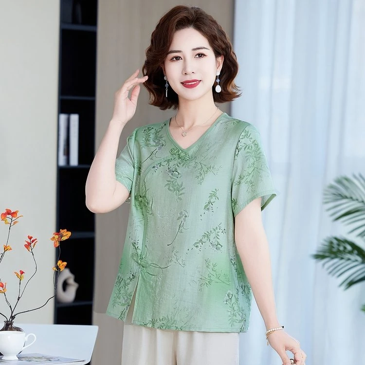夏季薄款宽松时尚妈妈装小衫上衣