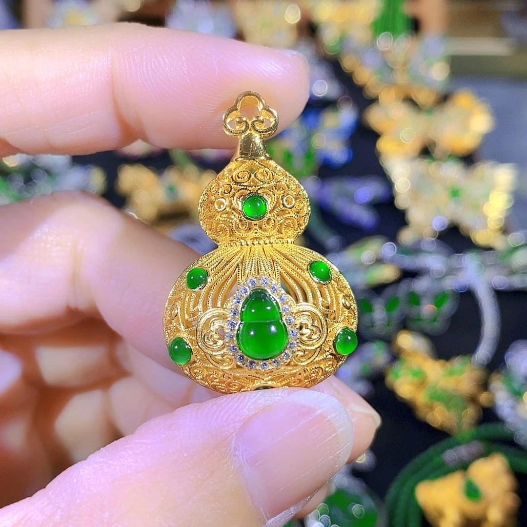 吊坠(不含链)银S925镶嵌翡翠