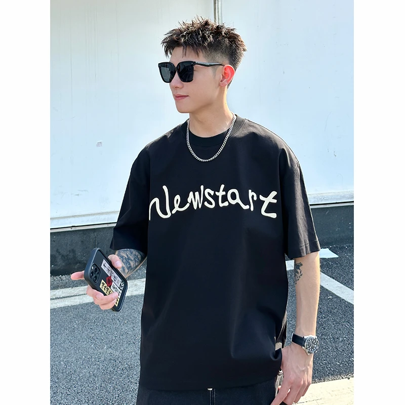 【时尚起易】潮流印花设计纯棉舒适休闲百搭圆领宽松上衣短袖T恤衫