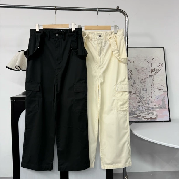 5227黑白美式工装酷帅风背带休闲裤