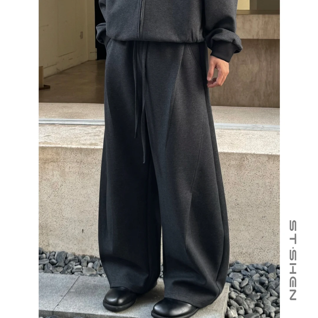 【ST·Shen】秋季新款慵懒风立裁解构休闲百搭弯刀卫裤男女82029