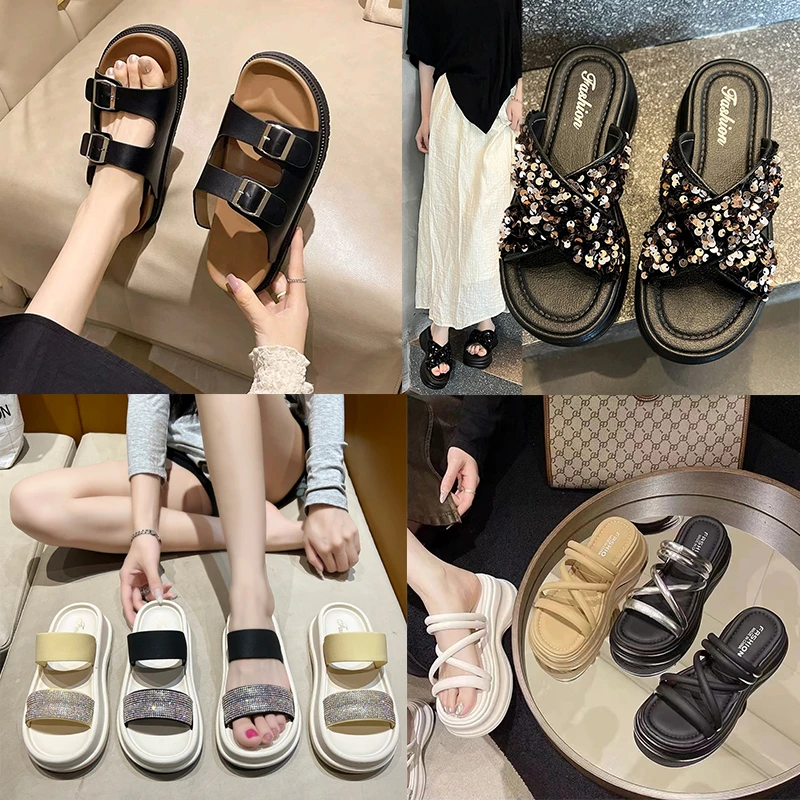 【灏嘉撤柜款001-499】爆款时尚百搭网红外穿蝴蝶结女拖鞋
