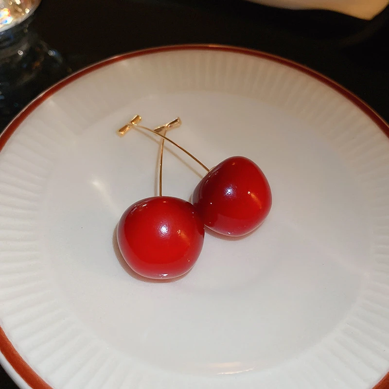 JQ可爱小清新树脂樱桃水果银针耳钉时尚简约甜美小众气质网红耳环