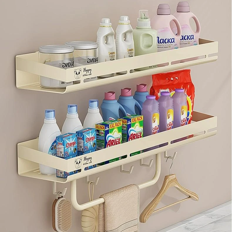 家用收纳神器厨房浴室卫生间调料品洗漱品壁挂式带挂钩抹布杆置物