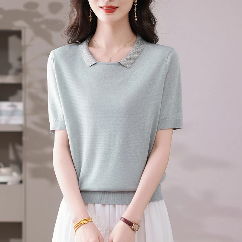 重工烫钻短袖t恤女2025新款时尚洋气年轻妈妈夏装上衣天丝针织衫