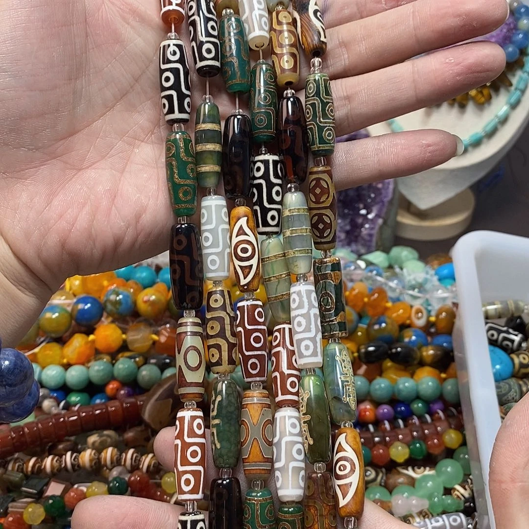 石英质玉未镶嵌，天珠顶珠多宝10×30mm，10颗，