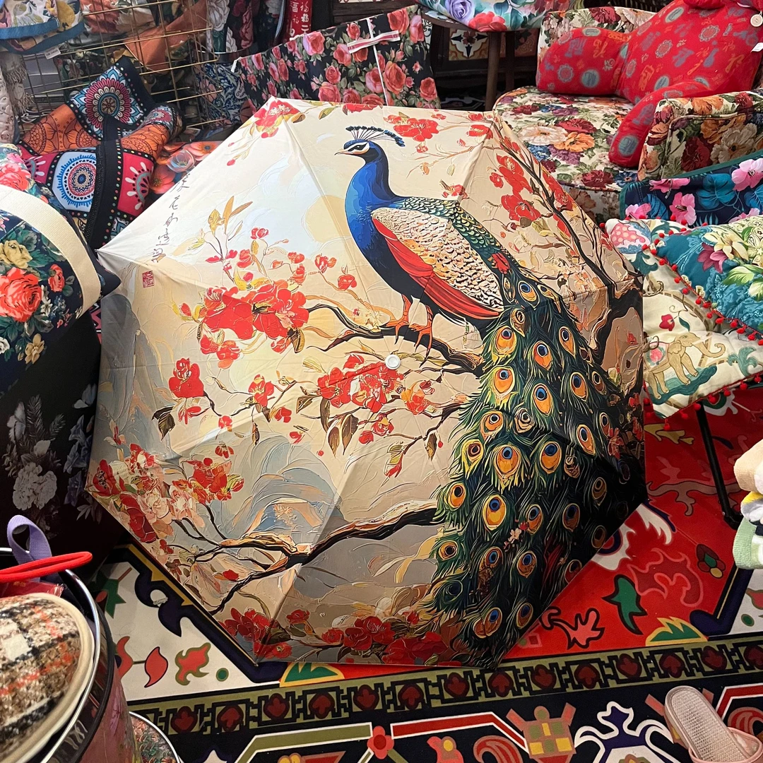 雀羽咏梅防晒花伞 加大遮阳伞晴雨伞两用小巧便携太阳伞