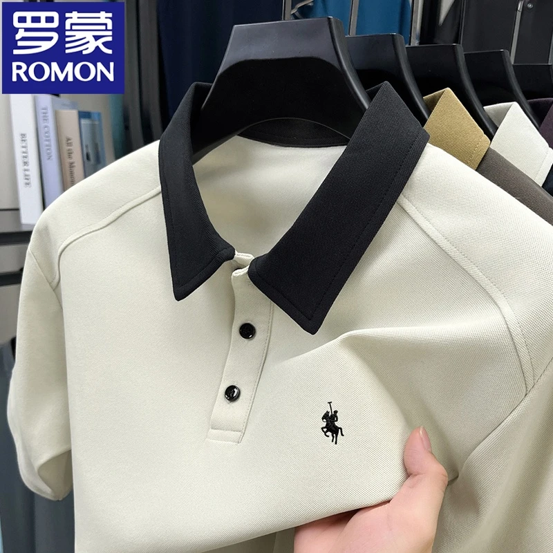 罗蒙夏季男士短袖时尚百搭POLO衫翻领拼色半袖休闲轻奢气质短袖