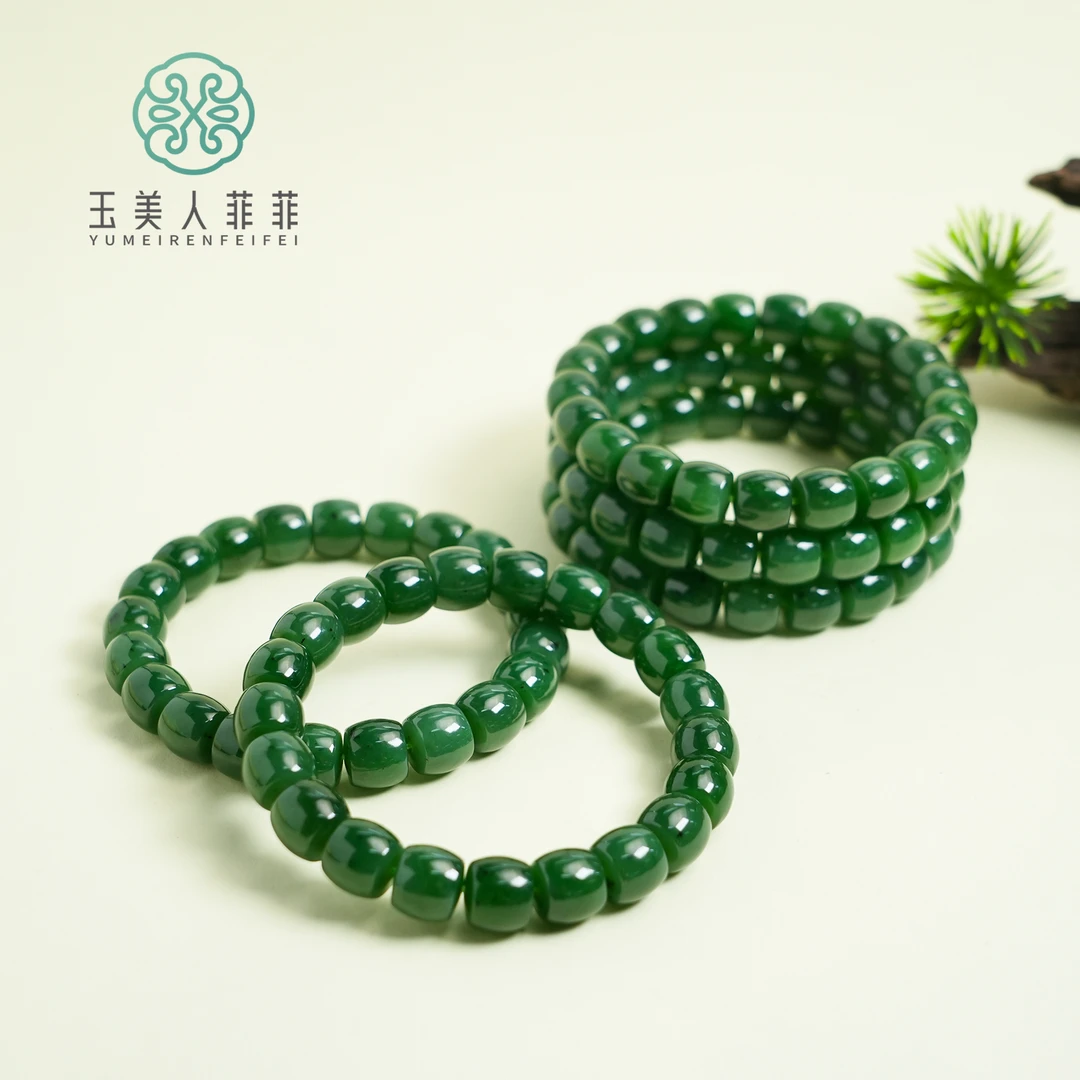 菲菲珠宝好*碧玉单圈直切珠手串约9*10mm-多样性发一