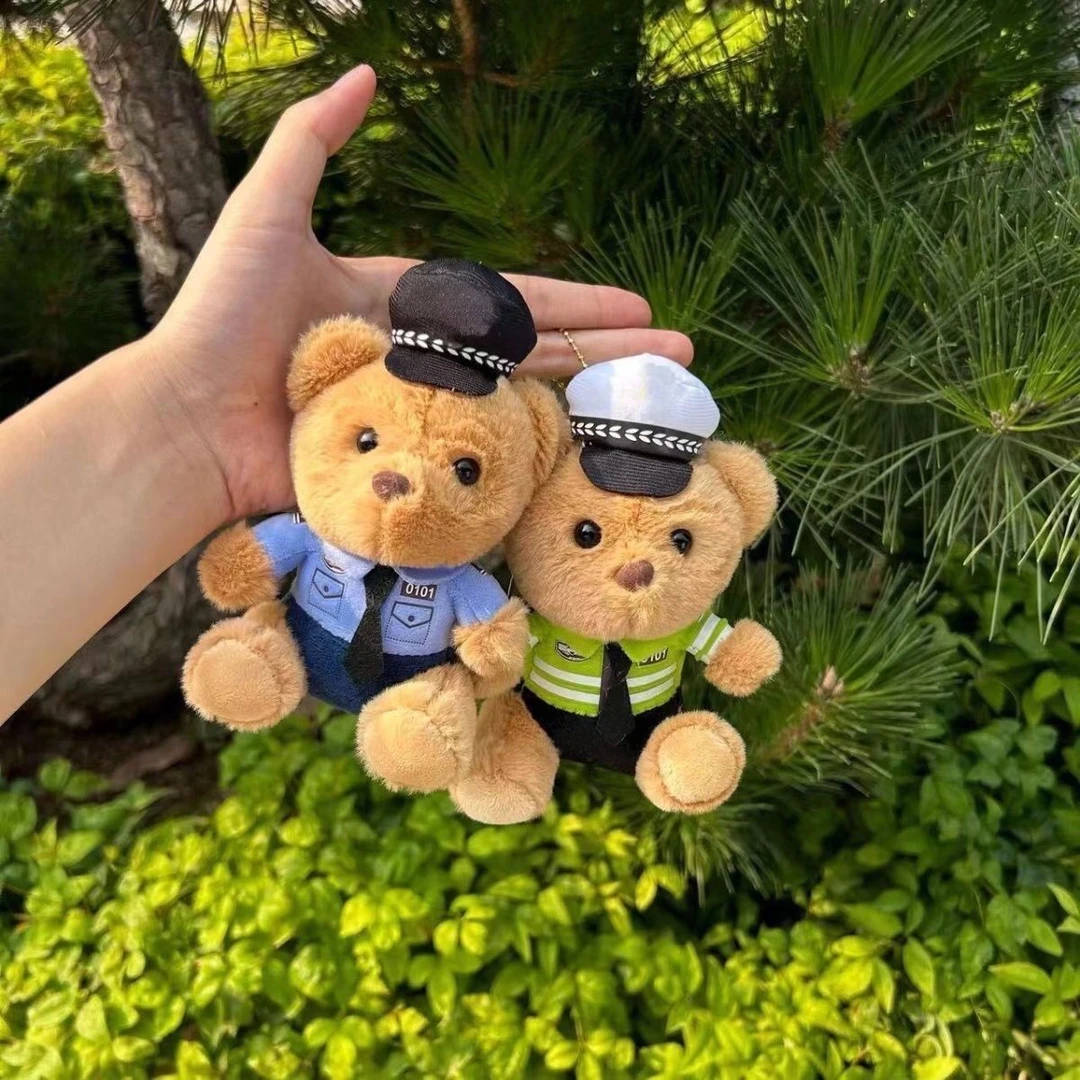 警察消防小熊公仔网红铁骑玩偶毛绒玩具交警挂件泰迪熊可爱钥匙扣