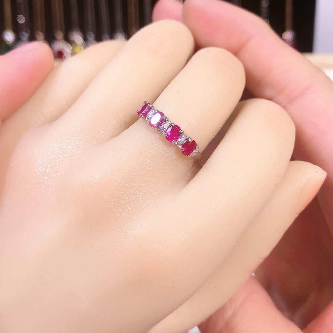 红宝石戒指银S925镶嵌