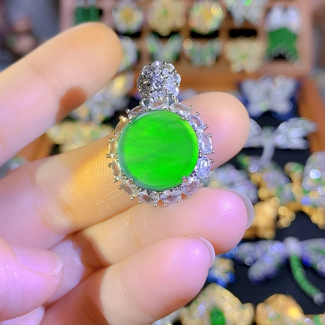 银S925镶嵌挂件翡翠