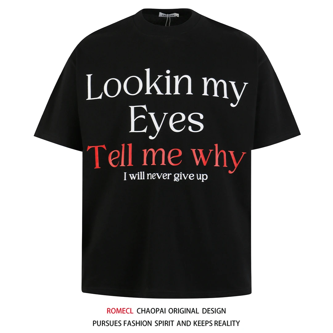 ROMECL夏季纯棉男女同款美式标语印花痞帅短袖T恤国潮牌宽松体恤