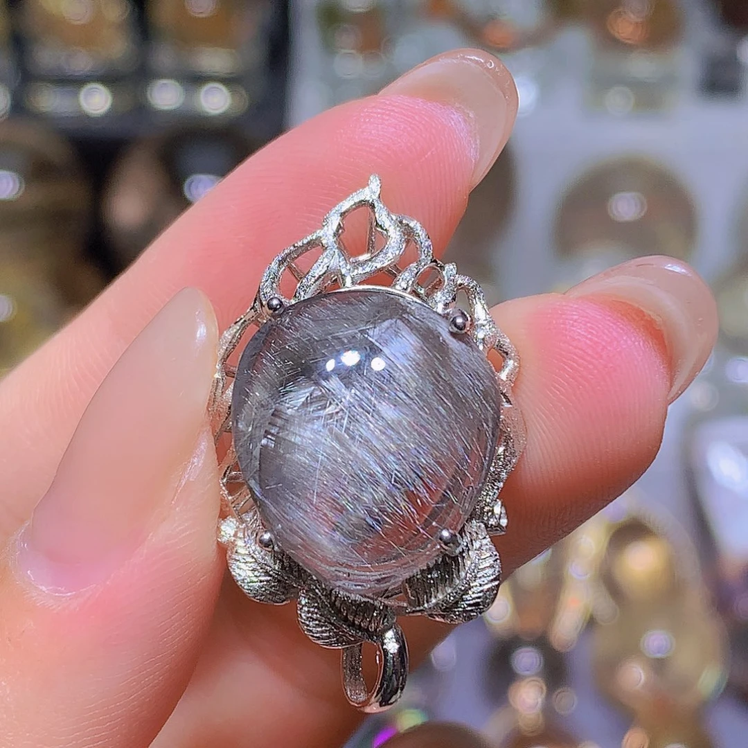 水晶珠宝半成品银S925镶嵌吊坠