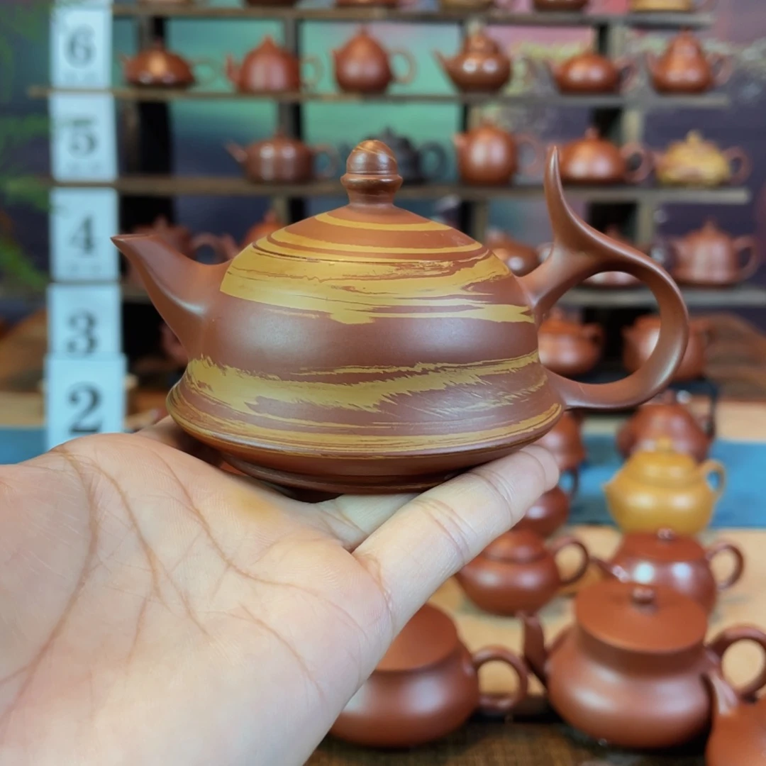 茶壶紫砂柠*黄潮州手工手拉朱泥将军壶