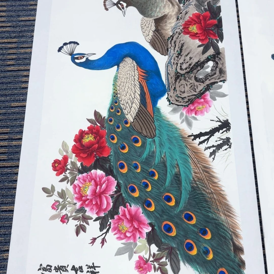 国画我***大李月涵四尺花鸟朱