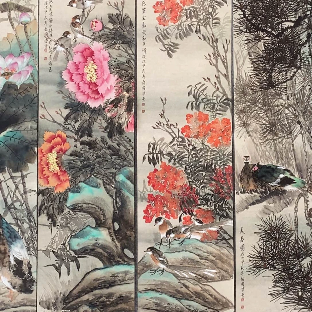 国画贝*爷南天竺牡丹作品