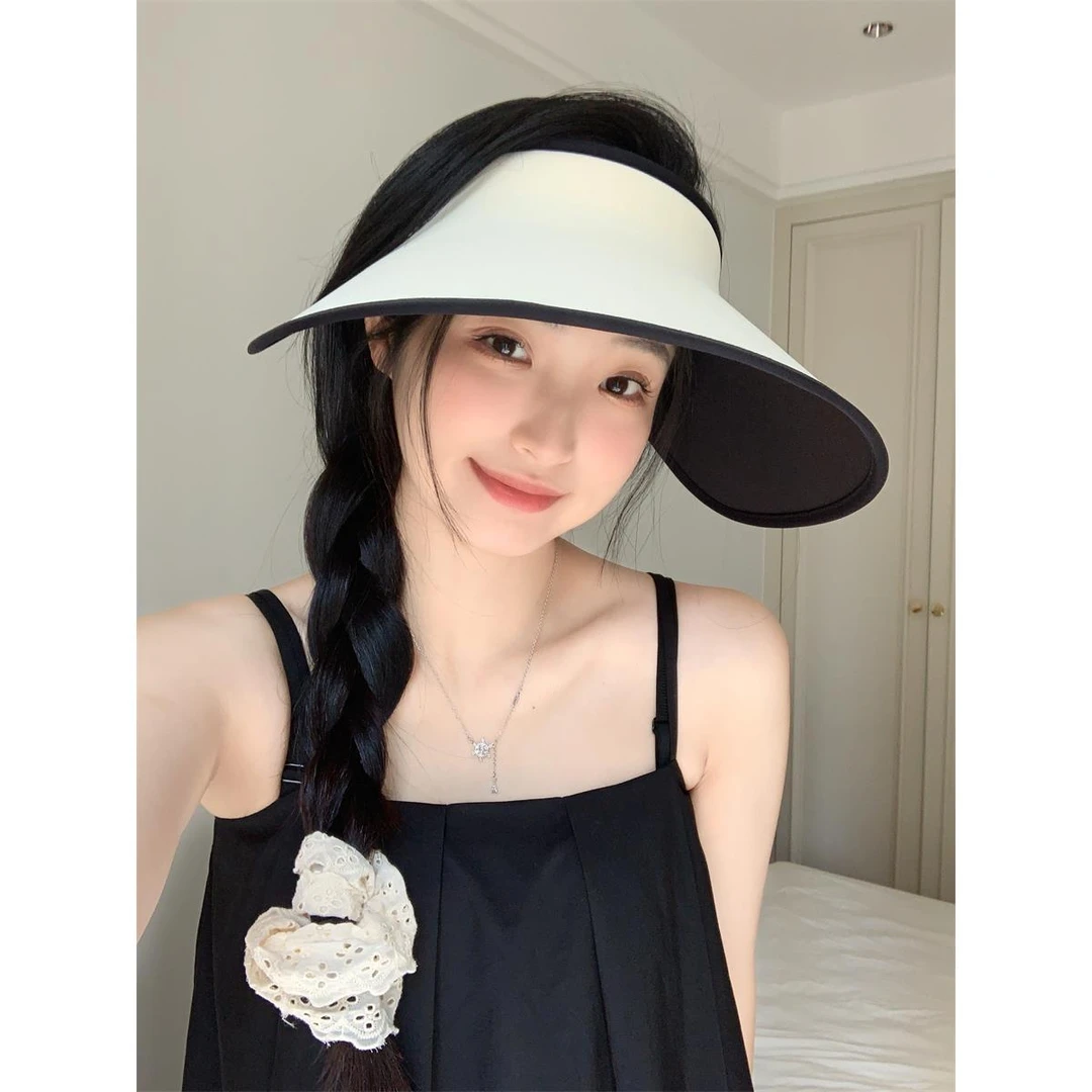 一秒入夏~冰丝一体无痕大檐空顶防晒遮阳帽女新款黑胶防紫外线帽