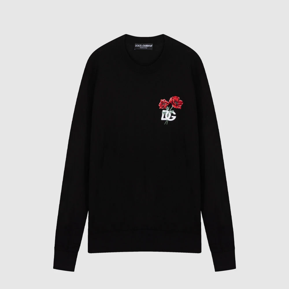 DOLCE GABBANA杜嘉班纳DG羊毛刺绣圆领男针织衫GXJ68ZJDMM8N0000
