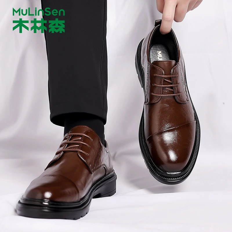 木林森男士皮鞋2025新款秋季正装商务英伦风增高皮鞋结婚新郎鞋子