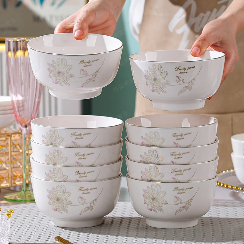 春暖花开5英寸沙拉碗10只陶瓷高温烧制隔热防烫北欧简约厨房用品