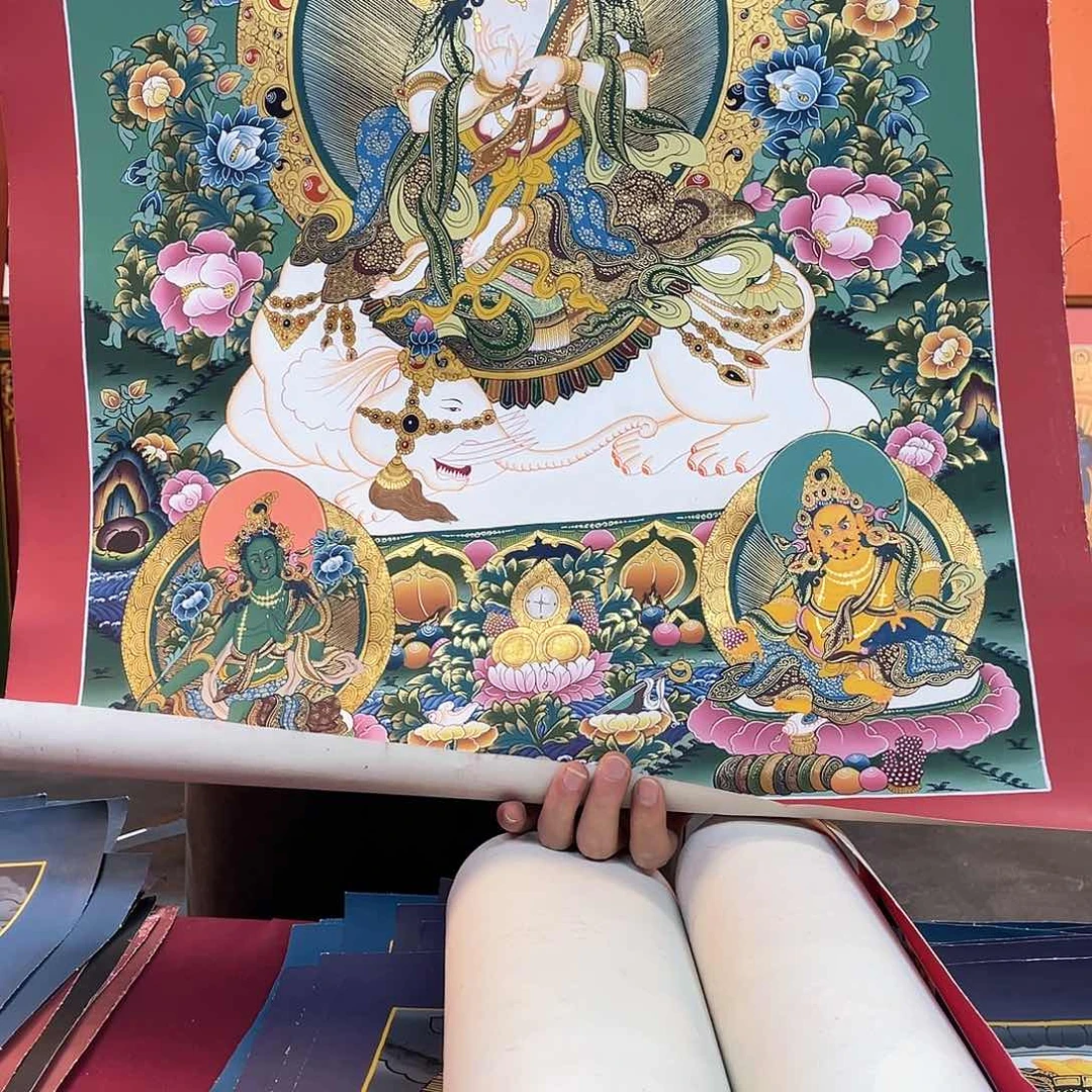 装裱画55×75纯手绘彩绘普贤