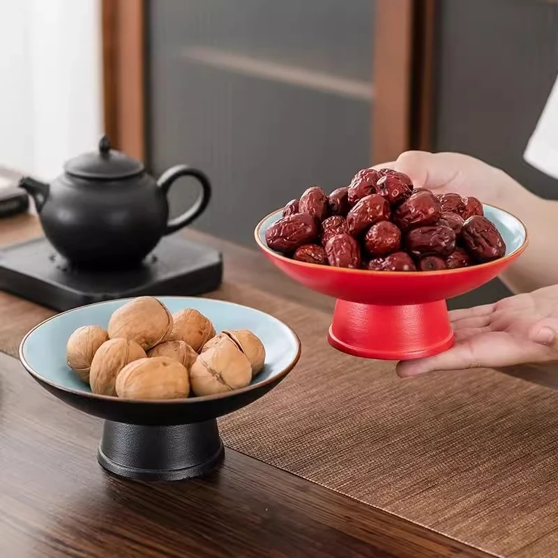 粗陶果盘水果盘高脚客厅家用大号零食点心干果盘茶点盘收纳盘9001