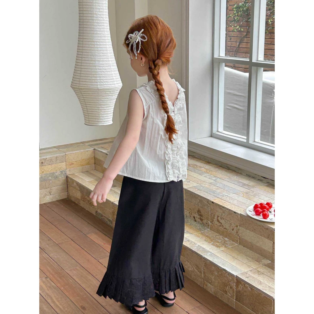 【现货】252-蜜桃汁童装2025季夏季新款女童花边无袖上衣-57183多色